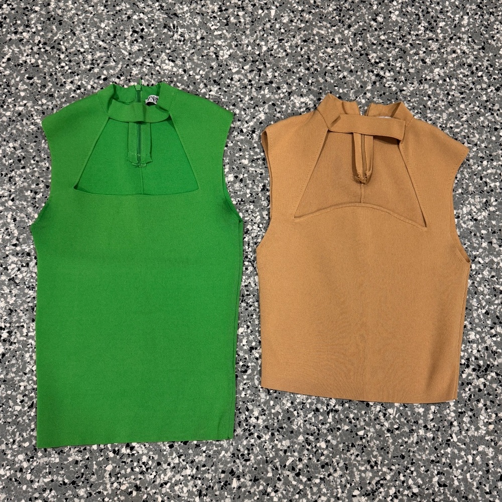 Zara bundle of 2 tops green beige tan
